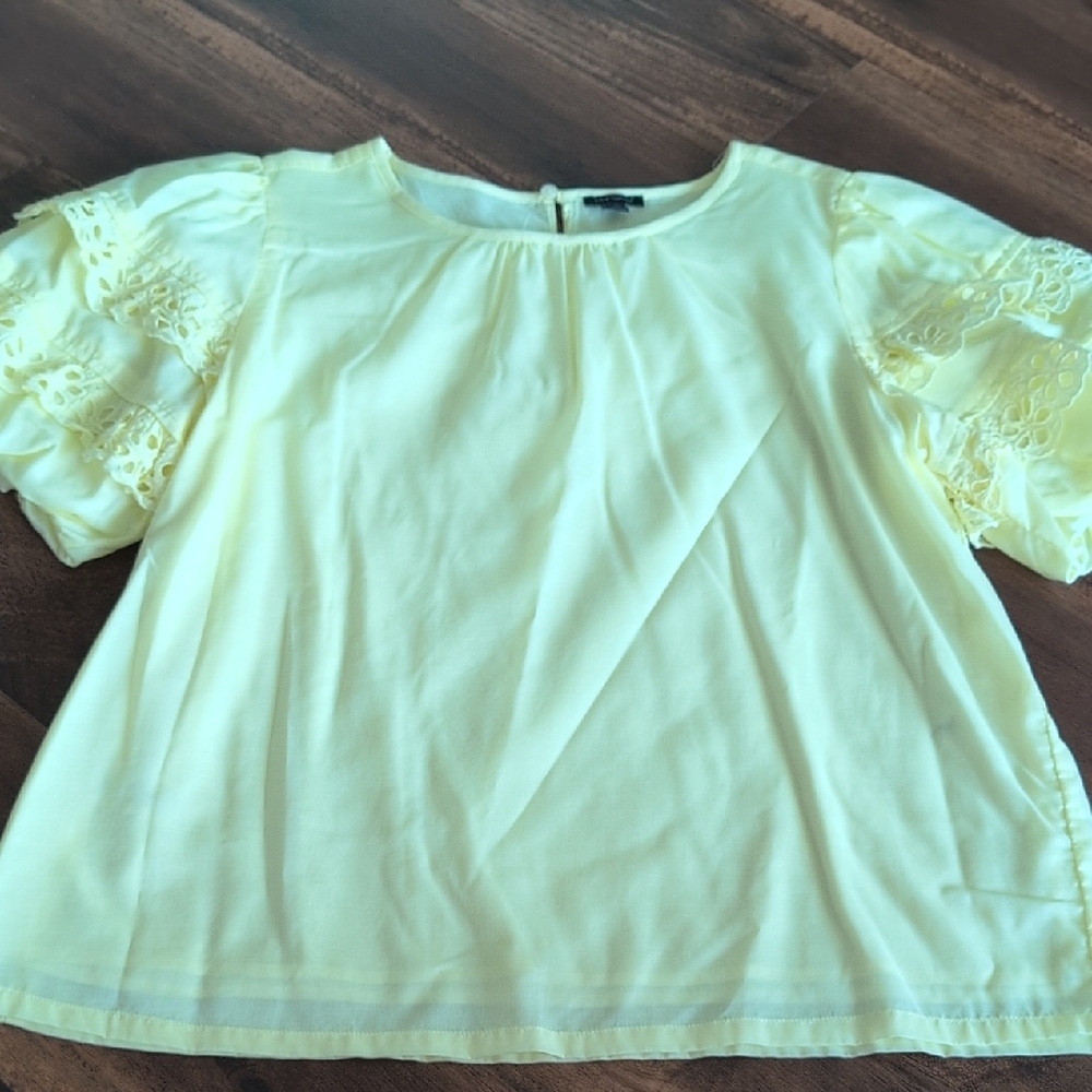 Ann Taylor Light Yellow Lace Sleeve Blouse